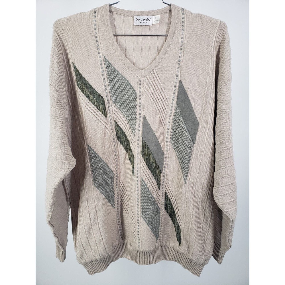 Vintage St Croix Knits‎ Coogi Styled V-Neck Textured Sweater Mens XL Geometric